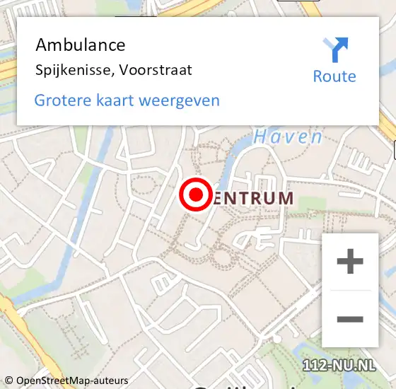 Locatie op kaart van de 112 melding: Ambulance Spijkenisse, Voorstraat op 19 november 2023 01:55