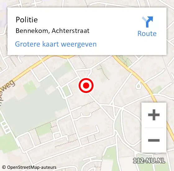 Locatie op kaart van de 112 melding: Politie Bennekom, Achterstraat op 19 november 2023 09:42