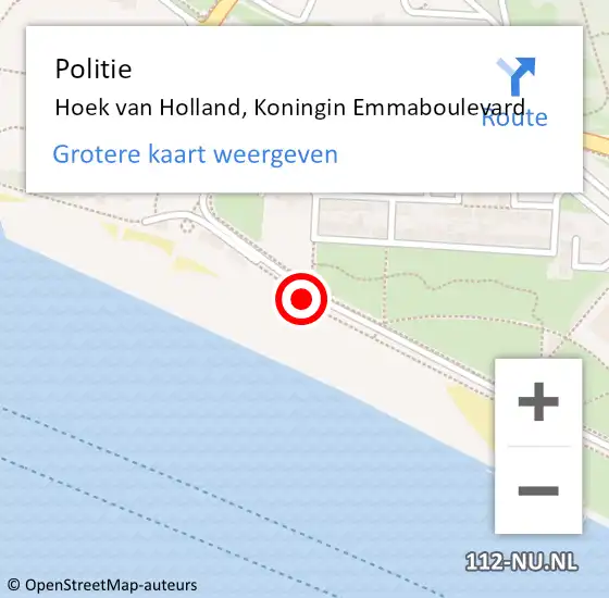 Locatie op kaart van de 112 melding: Politie Hoek van Holland, Koningin Emmaboulevard op 19 november 2023 09:53