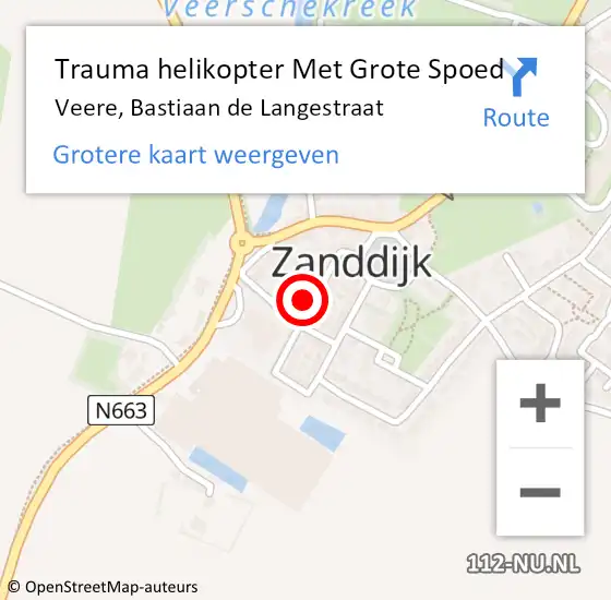 Locatie op kaart van de 112 melding: Trauma helikopter Met Grote Spoed Naar Veere, Bastiaan de Langestraat op 19 november 2023 11:29