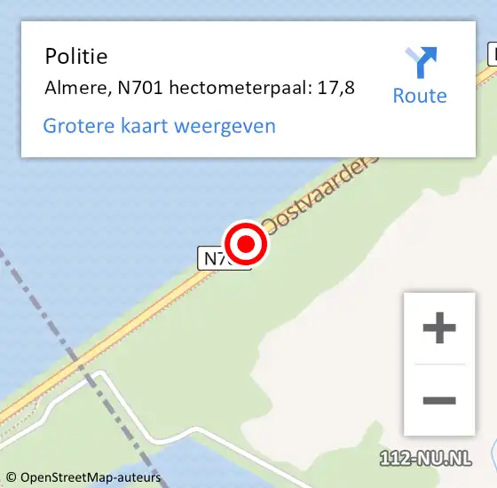 Locatie op kaart van de 112 melding: Politie Almere, N701 hectometerpaal: 17,8 op 19 november 2023 11:37