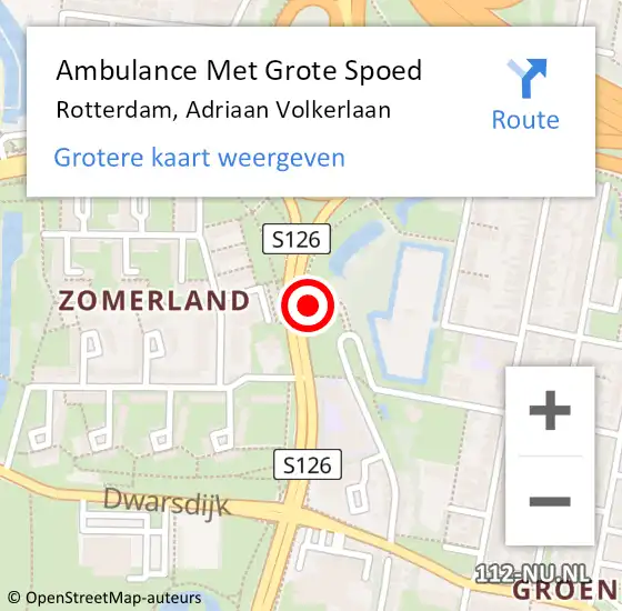 Locatie op kaart van de 112 melding: Ambulance Met Grote Spoed Naar Rotterdam, Adriaan Volkerlaan op 19 november 2023 12:22
