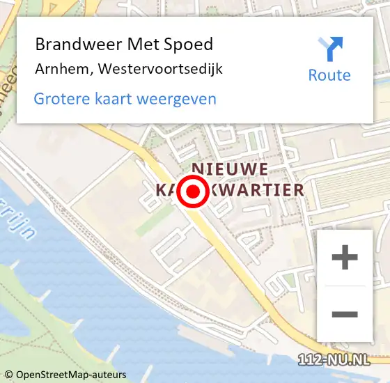 Locatie op kaart van de 112 melding: Brandweer Met Spoed Naar Arnhem, Westervoortsedijk op 19 november 2023 12:23