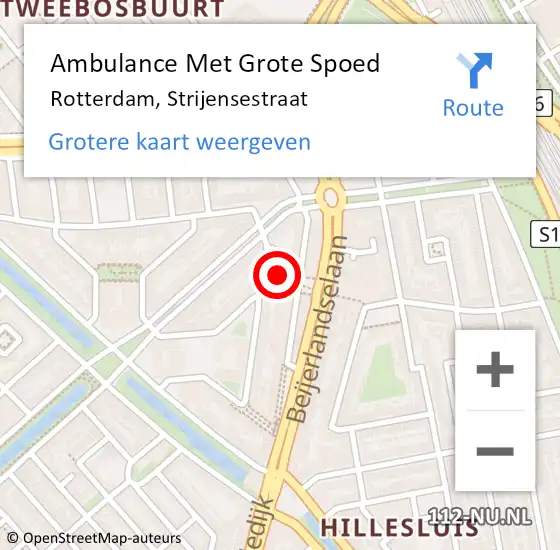 Locatie op kaart van de 112 melding: Ambulance Met Grote Spoed Naar Rotterdam, Strijensestraat op 19 november 2023 14:12