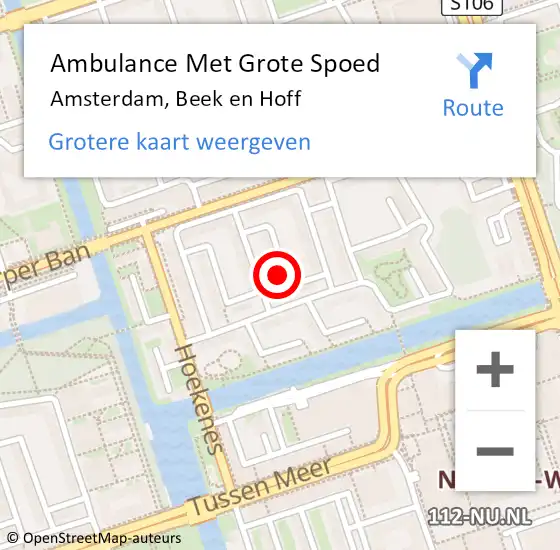 Locatie op kaart van de 112 melding: Ambulance Met Grote Spoed Naar Amsterdam, Beek en Hoff op 19 november 2023 16:48