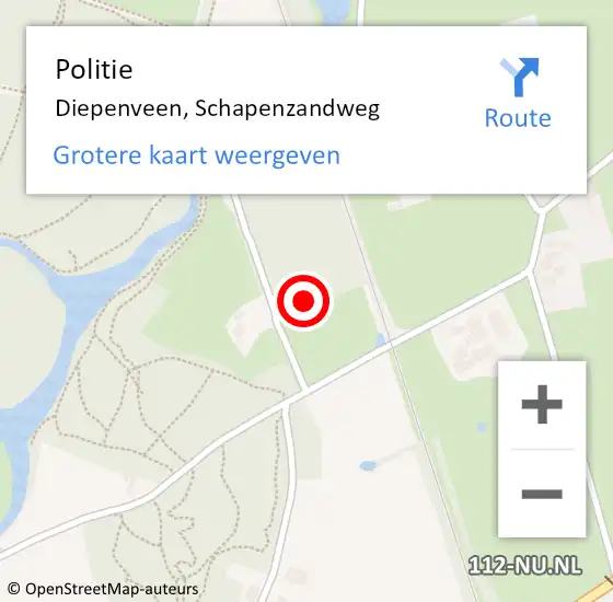 Locatie op kaart van de 112 melding: Politie Diepenveen, Schapenzandweg op 19 november 2023 17:22
