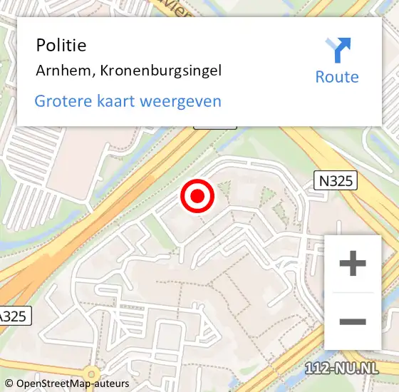 Locatie op kaart van de 112 melding: Politie Arnhem, Kronenburgsingel op 19 november 2023 17:30
