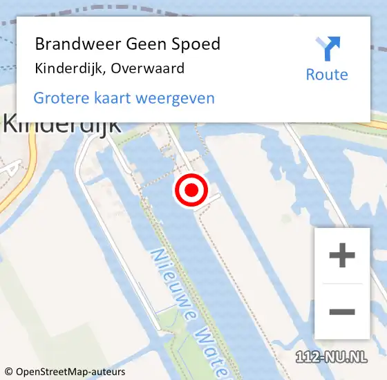 Locatie op kaart van de 112 melding: Brandweer Geen Spoed Naar Kinderdijk, Overwaard op 19 november 2023 17:54