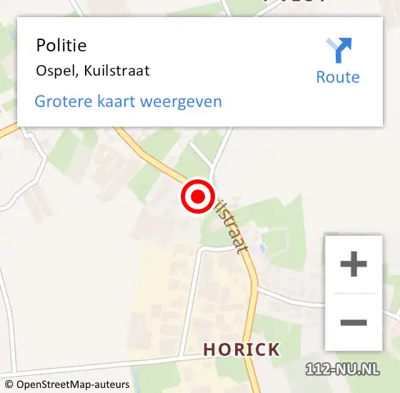 Locatie op kaart van de 112 melding: Politie Ospel, Kuilstraat op 19 november 2023 18:52
