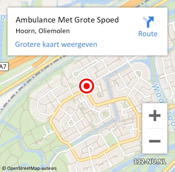 Locatie op kaart van de 112 melding: Ambulance Met Grote Spoed Naar Hoorn, Oliemolen op 19 november 2023 20:54
