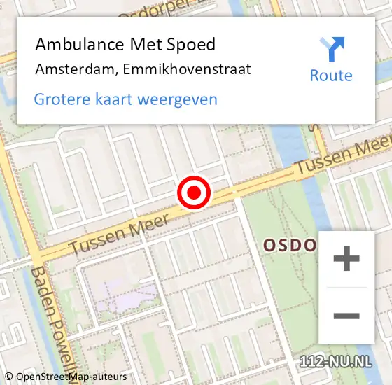 Locatie op kaart van de 112 melding: Ambulance Met Spoed Naar Amsterdam, Emmikhovenstraat op 19 november 2023 21:55