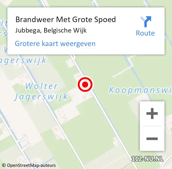 Locatie op kaart van de 112 melding: Brandweer Met Grote Spoed Naar Jubbega, Belgische Wijk op 19 november 2023 23:11