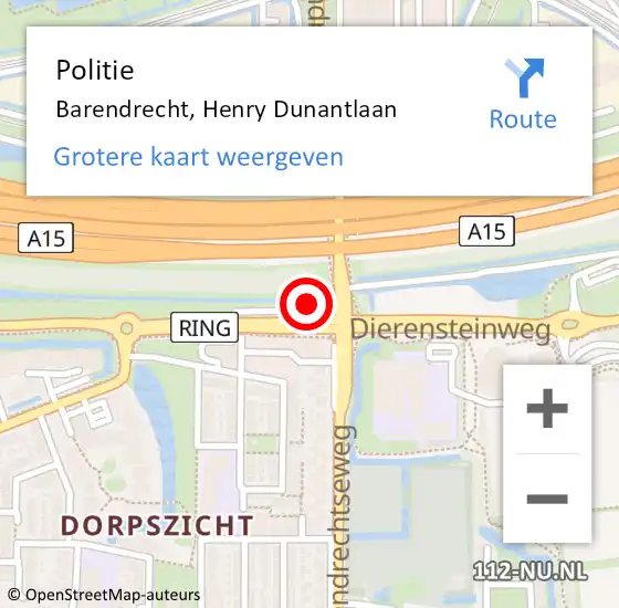 Locatie op kaart van de 112 melding: Politie Barendrecht, Henry Dunantlaan op 19 november 2023 23:27