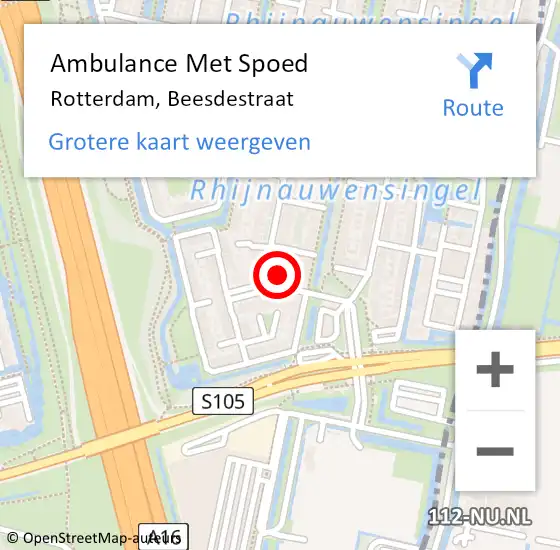 Locatie op kaart van de 112 melding: Ambulance Met Spoed Naar Rotterdam, Beesdestraat op 19 november 2023 23:38