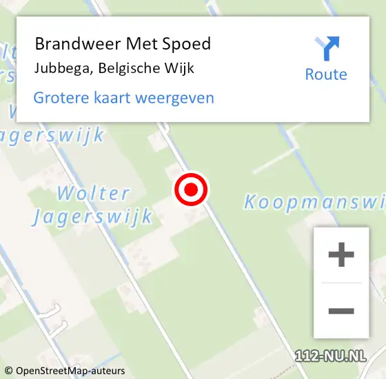 Locatie op kaart van de 112 melding: Brandweer Met Spoed Naar Jubbega, Belgische Wijk op 19 november 2023 23:55