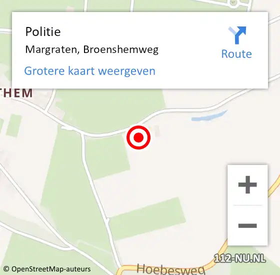 Locatie op kaart van de 112 melding: Politie Margraten, Broenshemweg op 20 november 2023 00:52