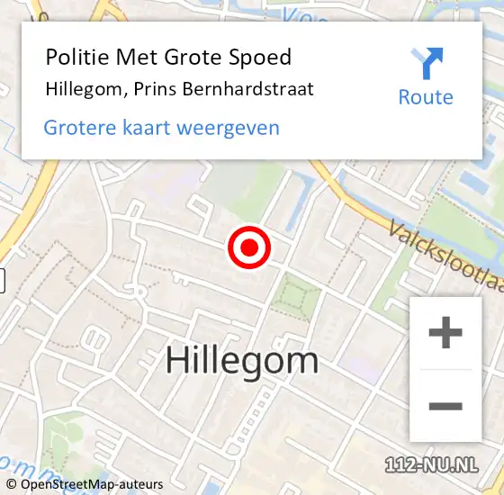 Locatie op kaart van de 112 melding: Politie Met Grote Spoed Naar Hillegom, Prins Bernhardstraat op 20 november 2023 02:42