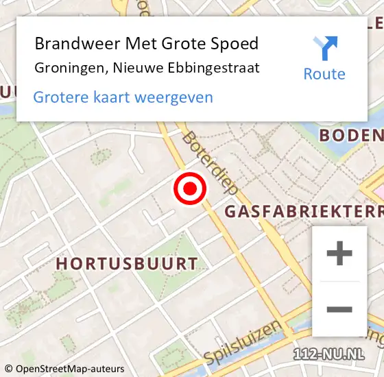 Locatie op kaart van de 112 melding: Brandweer Met Grote Spoed Naar Groningen, Nieuwe Ebbingestraat op 20 november 2023 03:12