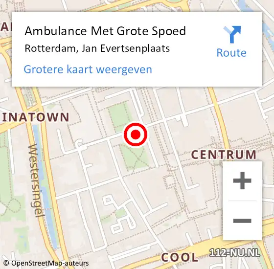 Locatie op kaart van de 112 melding: Ambulance Met Grote Spoed Naar Rotterdam, Jan Evertsenplaats op 20 november 2023 09:35