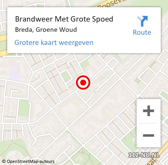 Locatie op kaart van de 112 melding: Brandweer Met Grote Spoed Naar Breda, Groene Woud op 20 november 2023 10:56
