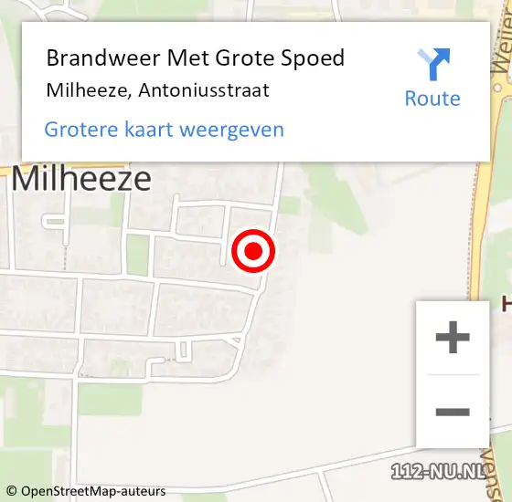 Locatie op kaart van de 112 melding: Brandweer Met Grote Spoed Naar Milheeze, Antoniusstraat op 20 november 2023 14:49