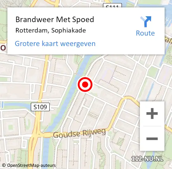 Locatie op kaart van de 112 melding: Brandweer Met Spoed Naar Rotterdam, Sophiakade op 20 november 2023 14:57