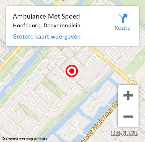 Locatie op kaart van de 112 melding: Ambulance Met Spoed Naar Hoofddorp, Doeverenplein op 20 november 2023 15:03