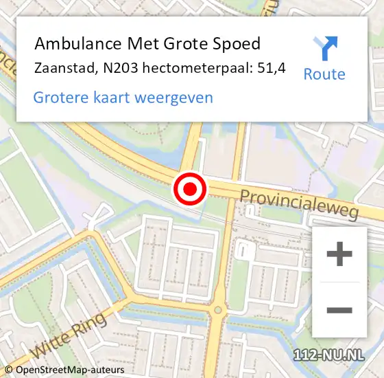 Locatie op kaart van de 112 melding: Ambulance Met Grote Spoed Naar Zaanstad, N203 hectometerpaal: 51,4 op 20 november 2023 16:36