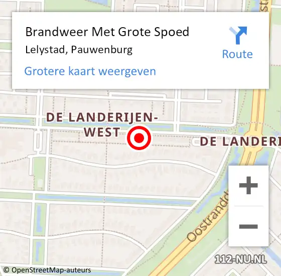 Locatie op kaart van de 112 melding: Brandweer Met Grote Spoed Naar Lelystad, Pauwenburg op 20 november 2023 16:52