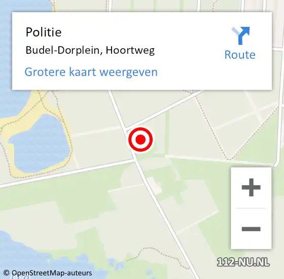 Locatie op kaart van de 112 melding: Politie Budel-Dorplein, Hoortweg op 20 november 2023 17:22