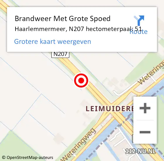 Locatie op kaart van de 112 melding: Brandweer Met Grote Spoed Naar Haarlemmermeer, N207 hectometerpaal: 51 op 20 november 2023 18:23