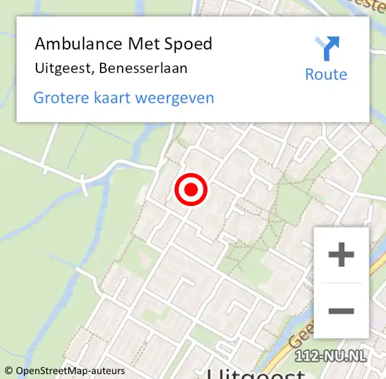 Locatie op kaart van de 112 melding: Ambulance Met Spoed Naar Uitgeest, Benesserlaan op 20 november 2023 19:02