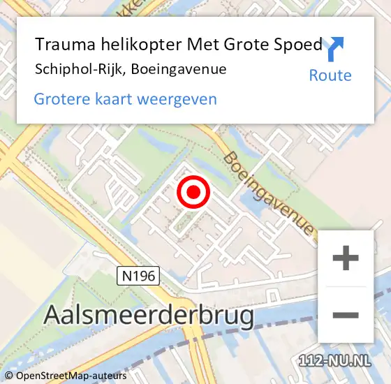 Locatie op kaart van de 112 melding: Trauma helikopter Met Grote Spoed Naar Schiphol-Rijk, Boeingavenue op 20 november 2023 23:51