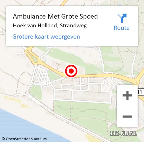 Locatie op kaart van de 112 melding: Ambulance Met Grote Spoed Naar Hoek van Holland, Strandweg op 21 november 2023 00:18