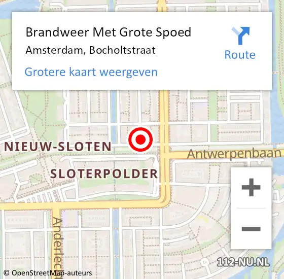 Locatie op kaart van de 112 melding: Brandweer Met Grote Spoed Naar Amsterdam, Bocholtstraat op 21 november 2023 01:03