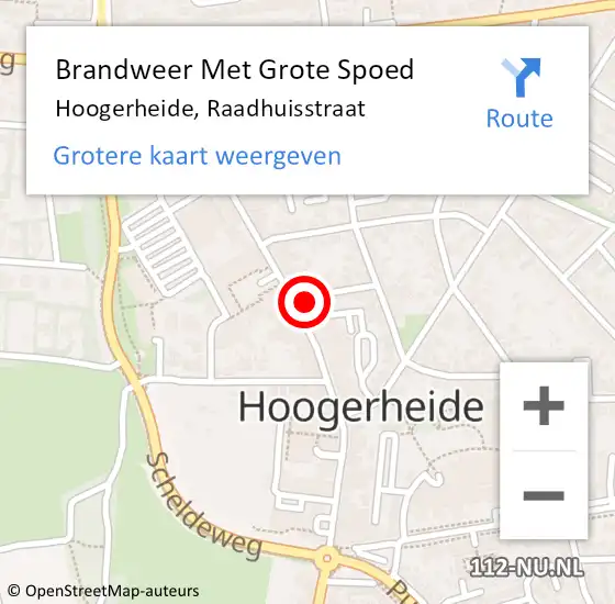 Locatie op kaart van de 112 melding: Brandweer Met Grote Spoed Naar Hoogerheide, Raadhuisstraat op 21 november 2023 03:40