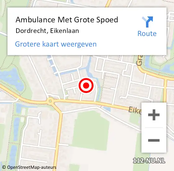 Locatie op kaart van de 112 melding: Ambulance Met Grote Spoed Naar Dordrecht, Eikenlaan op 21 november 2023 05:13