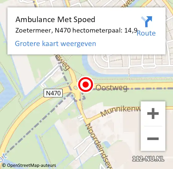 Locatie op kaart van de 112 melding: Ambulance Met Spoed Naar Zoetermeer, N470 hectometerpaal: 14,9 op 21 november 2023 07:58