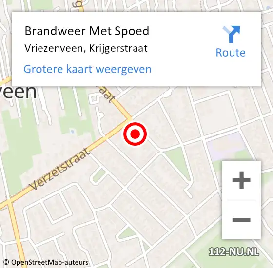 Locatie op kaart van de 112 melding: Brandweer Met Spoed Naar Vriezenveen, Krijgerstraat op 21 november 2023 08:57
