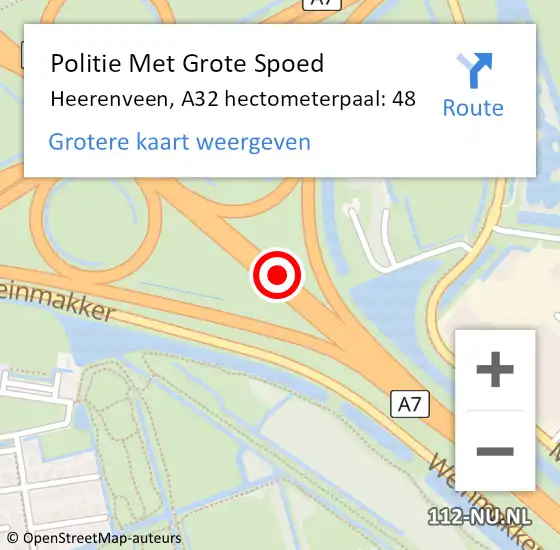 Locatie op kaart van de 112 melding: Politie Met Grote Spoed Naar Heerenveen, A32 hectometerpaal: 48 op 21 november 2023 10:51