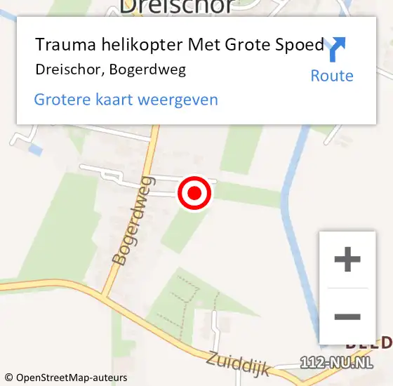 Locatie op kaart van de 112 melding: Trauma helikopter Met Grote Spoed Naar Dreischor, Bogerdweg op 21 november 2023 11:38