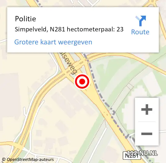 Locatie op kaart van de 112 melding: Politie Simpelveld, N281 hectometerpaal: 23 op 21 november 2023 12:14