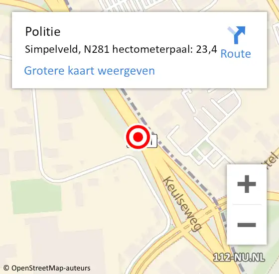 Locatie op kaart van de 112 melding: Politie Simpelveld, N281 hectometerpaal: 23,4 op 21 november 2023 12:14