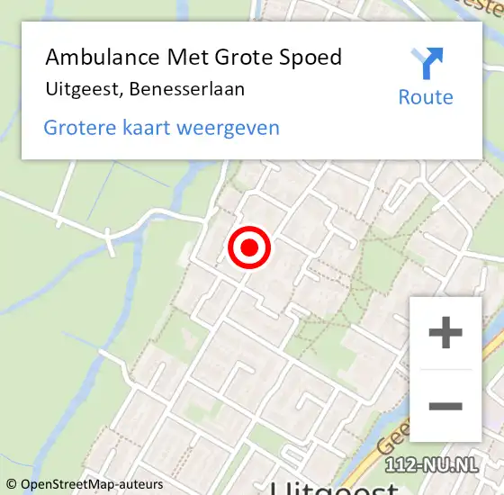 Locatie op kaart van de 112 melding: Ambulance Met Grote Spoed Naar Uitgeest, Benesserlaan op 21 november 2023 12:31