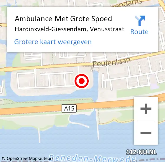 Locatie op kaart van de 112 melding: Ambulance Met Grote Spoed Naar Hardinxveld-Giessendam, Venusstraat op 21 november 2023 14:39