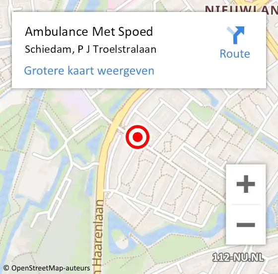 Locatie op kaart van de 112 melding: Ambulance Met Spoed Naar Schiedam, P J Troelstralaan op 21 november 2023 14:58