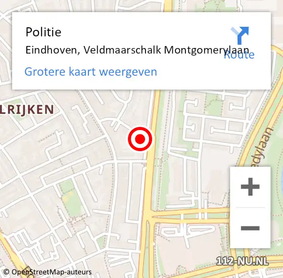 Locatie op kaart van de 112 melding: Politie Eindhoven, Veldmaarschalk Montgomerylaan op 21 november 2023 15:06