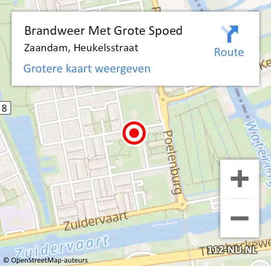 Locatie op kaart van de 112 melding: Brandweer Met Grote Spoed Naar Zaandam, Heukelsstraat op 21 november 2023 15:30