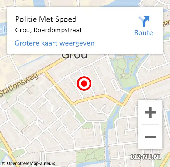 Locatie op kaart van de 112 melding: Politie Met Spoed Naar Grou, Roerdompstraat op 21 november 2023 16:46