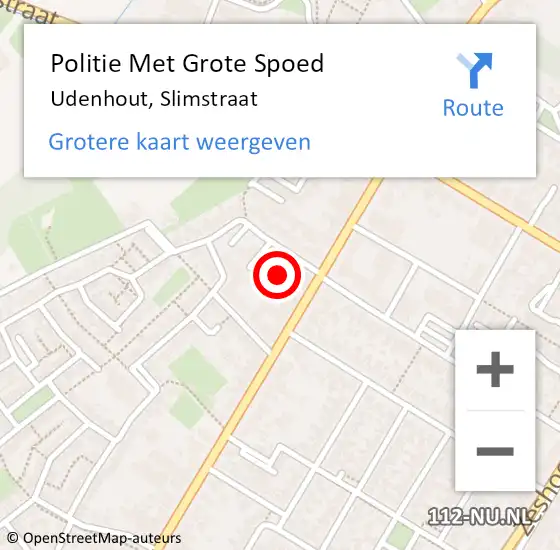 Locatie op kaart van de 112 melding: Politie Met Grote Spoed Naar Udenhout, Slimstraat op 21 november 2023 16:55